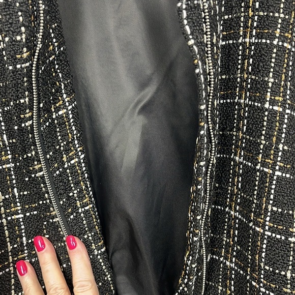 On 34th Womens Bomber Jacket Black/Gold XS Front Zip Pockets Mock Neck Sparkly - Picture 8 of 13